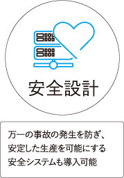 万一の事故の発生を防ぎ、安定した生産を可能にする安全システムも導入可能